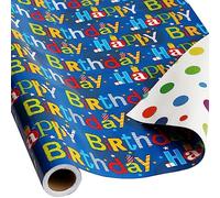 U'COVER Reversible Happy Birthday Wrapping Paper Roll for Kids Boys Girls - Birthday Greeting,Polka Dots Design Gift Wrapping Paper for Women Men Baby Shower Holiday 17.7inch×394inch Single Rolls