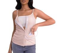 UCOVERIT Post Mastectomy Shirts with Drain Pockets Breast Surgery Mastectomy Camisole Top with Hook and Loop Closure, Pink, M