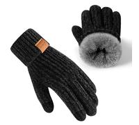 UCQKLI Gloves Women Winter Warm Chenille, Thermal Gloves Womens Touch Screen Cold Weather Fleece Lined Fingers with Knit Elastic Cuff(Black