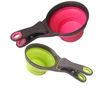 UCSAJI Collapsible Pet Scoop Silicone Measuring Cups Set Sealing Clip 3 in 1 Multi-Function Scoop Bowls Bag Clip Dog Snack Measuring Cup for Dog Cat Food Water Set of 2 (1 Cup & 1/2 Cup Capacity)