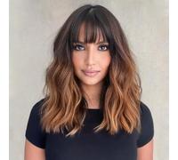 Ucubb Short Curly Wigs with Bangs for Women 14 Inch Wavy Synthetic Heat Resistant Fiber Wig