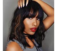 Ucubb Wig for Black Women 14 Inch Short Wavy Curly Hair Bob Wig with Bangs Shoulder Length for Women Black