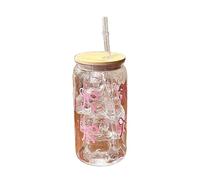 Ucuse 1PC 500ml Bow Plastic Water Cup Mason Jar Shaped Water Bottle With Lid And Straw For Iced Coffee Juice Drink Cup for Women Friend Birthday Party Gifts