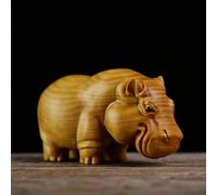 Ucuse 1PC Hippo Figurine Manual Wood Carving Wooden Product Rhino Hippo Elephant Room Home Decor Car Ornaments Decoration Sculptures & Figurines Small Animal Sculpture