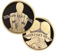 Ucuse 2PCS Funny Challenge Coin Heads and Tails Coins, Heads I Get Tail - Tails I Get Head, Double Side Coin Prank Gifts, Acrylic Couple Challenge Token Playful Adult Joke for Date Night & Prank Fun
