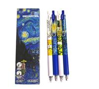 Ucuse 4Pcs Stylish Van Gogh Oil Painting Fast-Drying Gel Pens Black Ink 0.5mm Stationery Ballpoint Pens for Women & Men