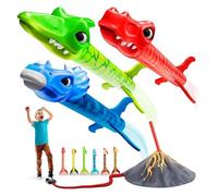 Ucuse Dinosaur Toy Rocket Launcher 6 Dinosaur Foam Rockets, Launch up to 100 ft, Outdoor Outside Toys for Kids, Dinosaur Toys, Family Fun, Birthdays Gift for Kids Boys 3 4 5 6 7 8 Years Old