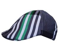 UD Accessories Mens Flat Cap Hat Country Striped Print in Chambray Blue White Green