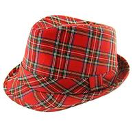 UD Accessories Mens Stylish Tartan Check Crushable Trilby Fedora Hat (60) Red