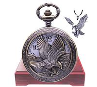 Udaney Eagle Gift Pocket Watch with Chain Vintage Quartz Half Hunter American 2023 Fashion, C.Bronze with red wood box