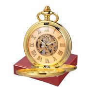 Udaney Vintage Style Mechanical Skeleton Pocket Watch with Roman Numerals - Hand-Wound Unisex Design & Wooden Gift Box for Men Women