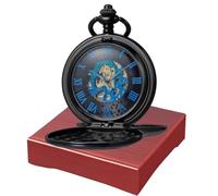 Udaney Vintage Style Mechanical Skeleton Pocket Watch with Roman Numerals - Hand-Wound Unisex Design & Wooden Gift Box for Men Women, Black