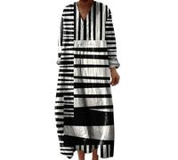 Udbeksid Plus Size Dress for Women UK, Soft Cotton Linen Boho Midi Dress, Oversized Vertical Stripe Kaftan Tunic, Lightweight Summer Clothes for Older Ladies Holiday