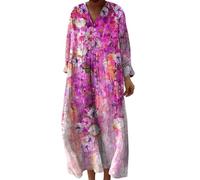 Udbeksid Plus Size Dress for Women UK, Soft Cotton Linen Boho Midi Dress, Oversized Vertical Stripe Kaftan Tunic, Lightweight Summer Clothes for Older Ladies Holiday