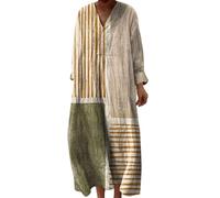 Udbeksid Plus Size Dress for Women UK, Soft Cotton Linen Boho Midi Dress, Oversized Vertical Stripe Kaftan Tunic, Lightweight Summer Clothes for Older Ladies Holiday