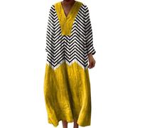 Udbeksid Plus Size Dress for Women UK, Soft Cotton Linen Boho Midi Dress, Oversized Vertical Stripe Kaftan Tunic, Lightweight Summer Clothes for Older Ladies Holiday