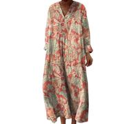 Udbeksid Plus Size Dress for Women UK, Soft Cotton Linen Boho Midi Dress, Oversized Vertical Stripe Kaftan Tunic, Lightweight Summer Clothes for Older Ladies Holiday