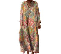 Udbeksid Plus Size Dress for Women UK, Soft Cotton Linen Boho Midi Dress, Oversized Vertical Stripe Kaftan Tunic, Lightweight Summer Clothes for Older Ladies Holiday