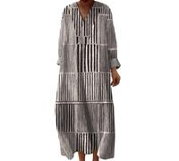 Udbeksid Plus Size Dress for Women UK, Soft Cotton Linen Boho Midi Dress, Oversized Vertical Stripe Kaftan Tunic, Lightweight Summer Clothes for Older Ladies Holiday