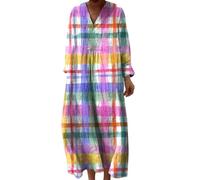 Udbeksid Women's Casual Summer Dress, Breathable Linen Patchwork Shift Dress with Pockets, Boho Artsy V Neck Tunic for Beach, Travel Daily Wear Cheesecloth Dresses (UK 8-24)