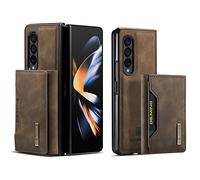 UDBKKDX 2 in 1 Detachable Wallet & Phone Case For Samsung Galaxy Z Fold 4, Magnetic adsorption Matte Leather With Viewing Stand Camera Lens Protection Shockproof Card Holders cover case Coffee