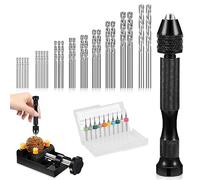 Udbrud 37 Pieces Pin Vise Hand Drill for Crafts, Hand Drill Set with Pin Vise, 25 Mini Hand Drill Bit Set 0.5-3mm and 10 PCB Drill 0.3-1.2mm for Resin Polymer Clay Craft DIY Jewelry
