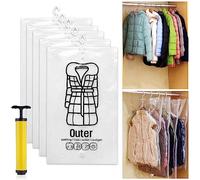 Udbrud Hanging Vacuum Storage Bag, Pack of 5 Vacuum Bags, Reusable Space Saver Compressed Bag with Clothes Hooks and Air Pump, Space Saver Compressed Bag for Dresses, Coats, Down Jackets