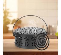 Udbrud Mosquito Coil Holder, Metal Mosquito Coil Box Mosquito Spiral Container with Handle and Lid Portable Spiral Coil Incense Burner perfect for Home Garden Camping Use (Black)