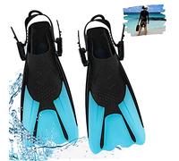 Udbrud Snorkel Swim Fins, Training Fins Swim Fins Adjustable Full Foot Snorkeling Open Heel Swimming Flippers Travel Size Short Adjustable Training Fins for Snorkeling Diving, Unisex (UK 1-5.5, Blue)
