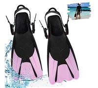 Udbrud Snorkel Swim Fins, Training Fins Swim Fins Adjustable Full Foot Snorkeling Open Heel Swimming Flippers Travel Size Short Adjustable Training Fins for Snorkeling Diving, Unisex (UK 1-5.5, Pink)