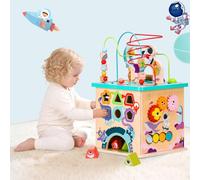 Udeas 9-in-1 Wooden Activity Cube for Toddlers 18M+, Montessori Toy | Birthday Gift, solid wood, Pre-Assembled, non-toxic, bead maze, shape sorter, clock, gears, xylophone, abacus