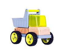 Udeas Dump Truck, Wooden Vehicles, Toy from 3 Years, Boy, Mechanical Dump Truck, Black Wheels and Bright Colours, Sand Toy Vehicles Made of Wood