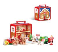 UDEAS Wooden Santa's Workshop Set - Portable Christmas Playset, Gift Age 3+ | natural wood, ce certified, 18 pieces, portable case, santa claus, reindeer, christmas tree, snowman, age 3-5, boy girl gift