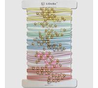 UDeBe 10pcs Colorful Hair Ties with Gold & Crystal Beads, Thin Elastic Ponytail Holders for Women, No Damage, Stylish Hair Accessories