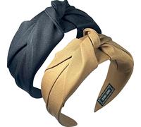 UDeBe Corss Knotted Headbands, Top Knot Cloth Cross Wrap Padded Hair Hoop Wide Headbands for Women and Girls Caramel Coffee+Black