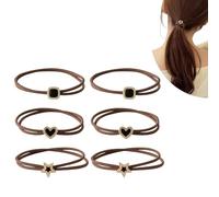 UDeBe Fashion Hair Ties Bracelets with Metal Beads, Thin Ponytail Hair Elastics Tie Korean, 6 Counts.