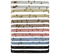 UDeBe Fashion Hair Ties with Golden Beads, Thin Hair Elastics Tie Korean, Colorful 12 Counts.