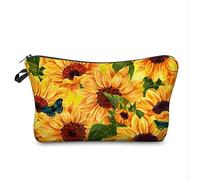 UDEFOG Makeup Bag for Women,American Stars And Stripes Pattern Cosmetic Bags,toiletry bag for women,cosmetic bag, Black, Vintage Sunny Sunflower Butterfly