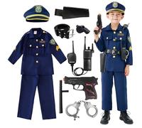 Udekit Deluxe Police Costume with Walkie-talkie, Gun Holster, Whistle, Baton and other Cop Cosplay Outfits for Kids 9 to 12