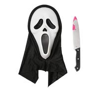 Udekit Scary Horror GhostFace Scream Mask Made of Hard Plastic with Bloody Toy Knife for Halloween Costumes for Children from 3 and Adults