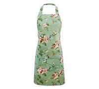 Udewo 1 PCS Floral Aprons for Women, Adjustable Kitchen Apron Vintage Flower Baker Chef Canvas Green Bib Chefs Pinafore with Pockets Cooking Baking Gardening Restaurant