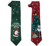 Udewo 2 PCS Christmas Ties, Novelty Xmas Ties Santa Claus Tie Mens Snowflake Tie Necktie Festive Cheer Party Secret Mens Gift for Christmas Party, Fancy Dress Up, Secret Funny Gifts (Red, Green)