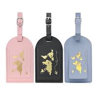 Udewo 3 Pcs Leather Baggage Labels, Luggage Tags Personalised Leather Luggage Tags Suitcase Labels Tags Travel Labels Tag Holder for Luggage Cruise Waterproof Travel Accessories