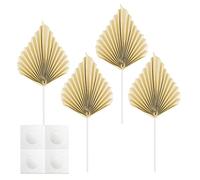 Udewo 4 Pcs Paper Palm Fan Cake Toppers, Palm Leaf Fan Cake Topper Palm Spear Leaf Cupcake Toppers Cake Insert Decoration for Cake Decorating DIY Craft Project Home Wedding Party Décor, Cream Color