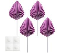Udewo 4 Pcs Paper Palm Fan Cake Toppers, Palm Spear Leaf Cake Topper Fan Cupcake Toppers Cake Insert Decoration for Cake Decorating DIY Craft Project Home Wedding Party Décor, Purple