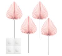 Udewo 4 Pcs Paper Palm Fan Cake Toppers, Palm Spear Leaf Cake Topper Fan Cupcake Toppers Cake Insert Decoration for Cake Decorating DIY Craft Project Home Wedding Party Décor, Pink