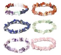 Udewo 6Pcs Men Women 7 Chakra Natural Gemstone Beads Bracelet Colorful Natural Stone Healing Crystals Bracelet Irregular Reiki Yoga Bracelets for Anxiety Relief Meditation Prayer Healing Protection