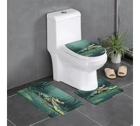 UDFKGLP Alligator in The Swamp Printed Anti-Slip Bathroom Rugs Set - 3-Piece Contour, Oval & Rectangular Mats for Toilet, Vanity & Restrooms