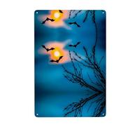 UDFKGLP Bat Under Night Sky Pattern Tin decorative painting 8x12in Made of tinplate, wear-resistant and durable