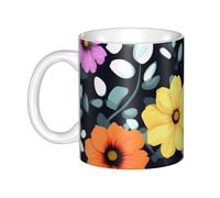 UDFKGLP Beautiful colourful flowers Pattern mug ceramic Mugs for cappuccino, latte, cereal, yogurt, milk, hot or cold drinks Micro-wave oven